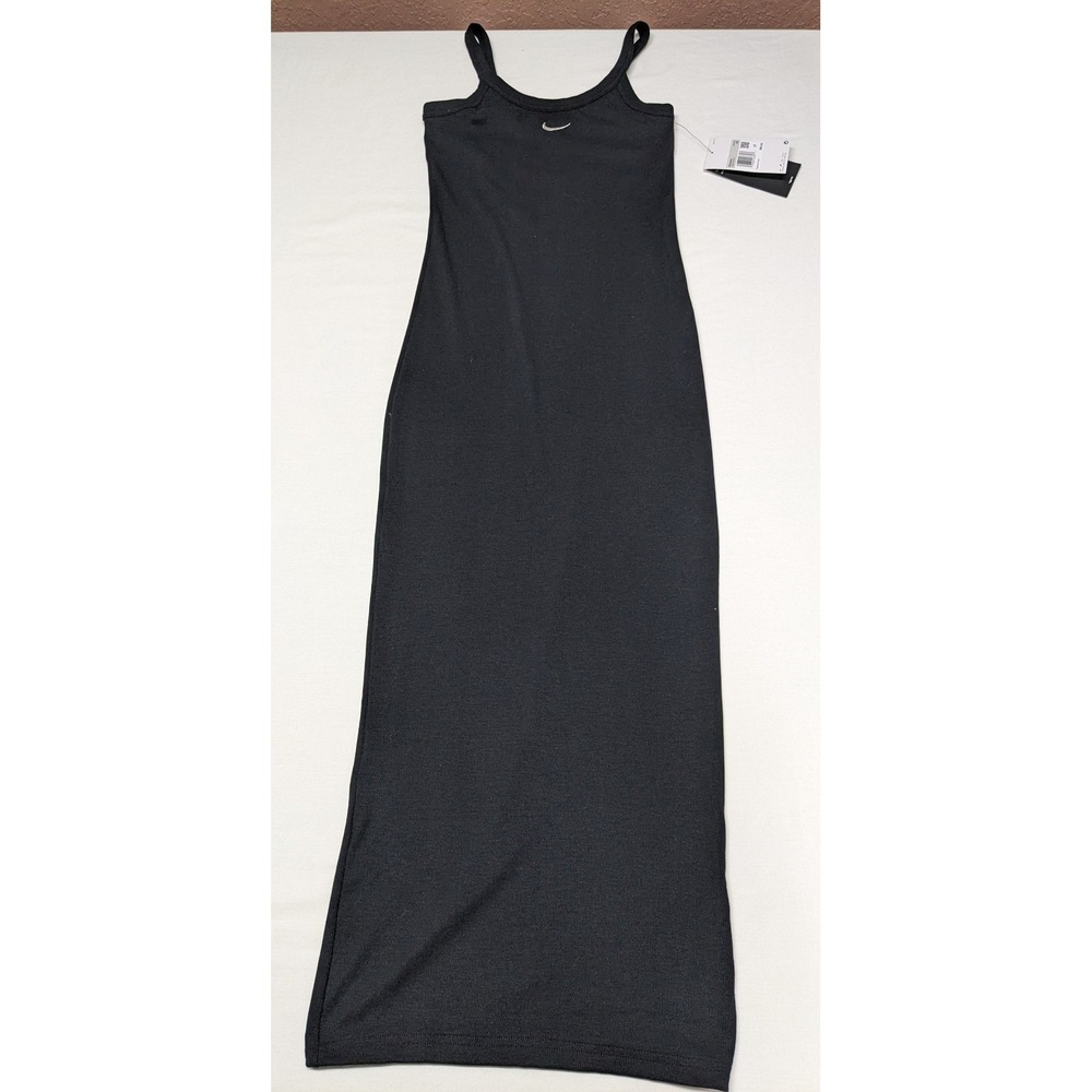 Nike Women's‎ Ribbed Maxi Dress Black Tight Fit Swoosh NEW XS HJ0710-010